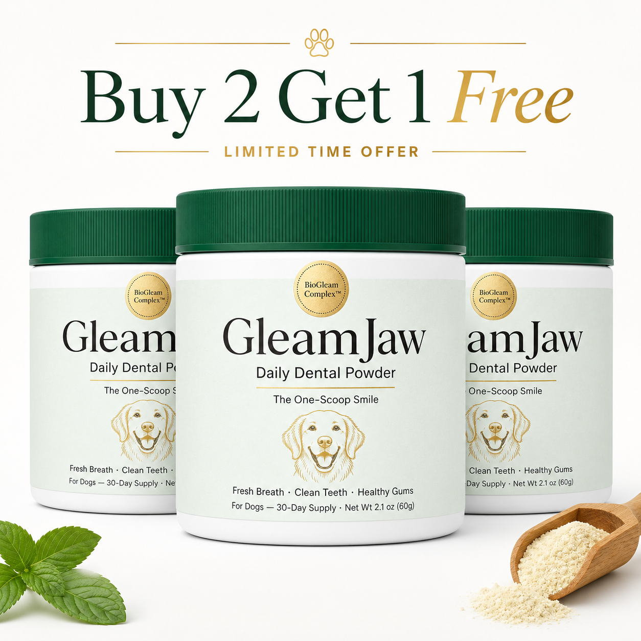 2 Jar - GET 1 FREE GleamJaw Daily Dental Powder