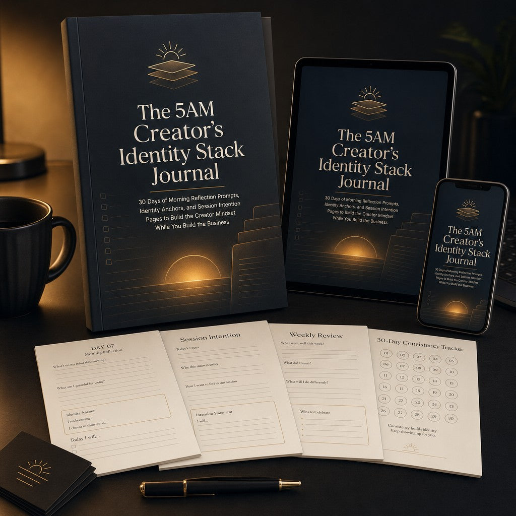 The 5AM Creator's Identity Stack Journal: 30 Days of Morning Reflection Prompts, Identity Anchors, and Session Intention Pages to Build the Creator Mindset While You Build the Business